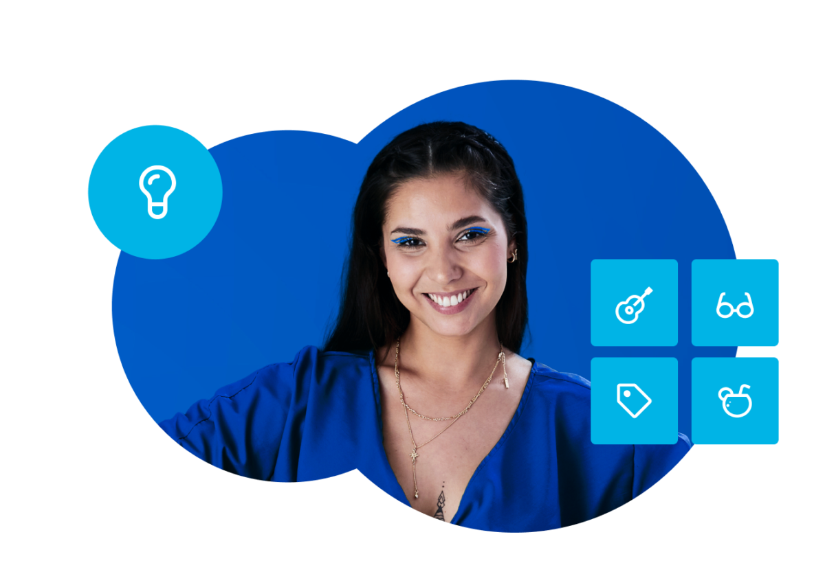 Imagem de mulher sorrindo para banner de ideias de negócios