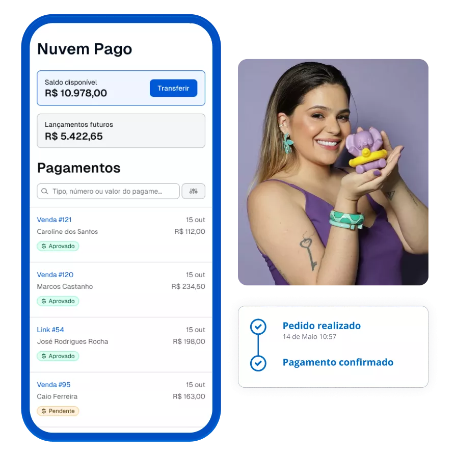 Tela do Nuvem Pago com lista de vendas e status de pagamentos aprovados ou pendente