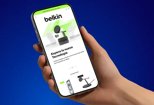 Tienda en línea de Belkin mostrada en un celular