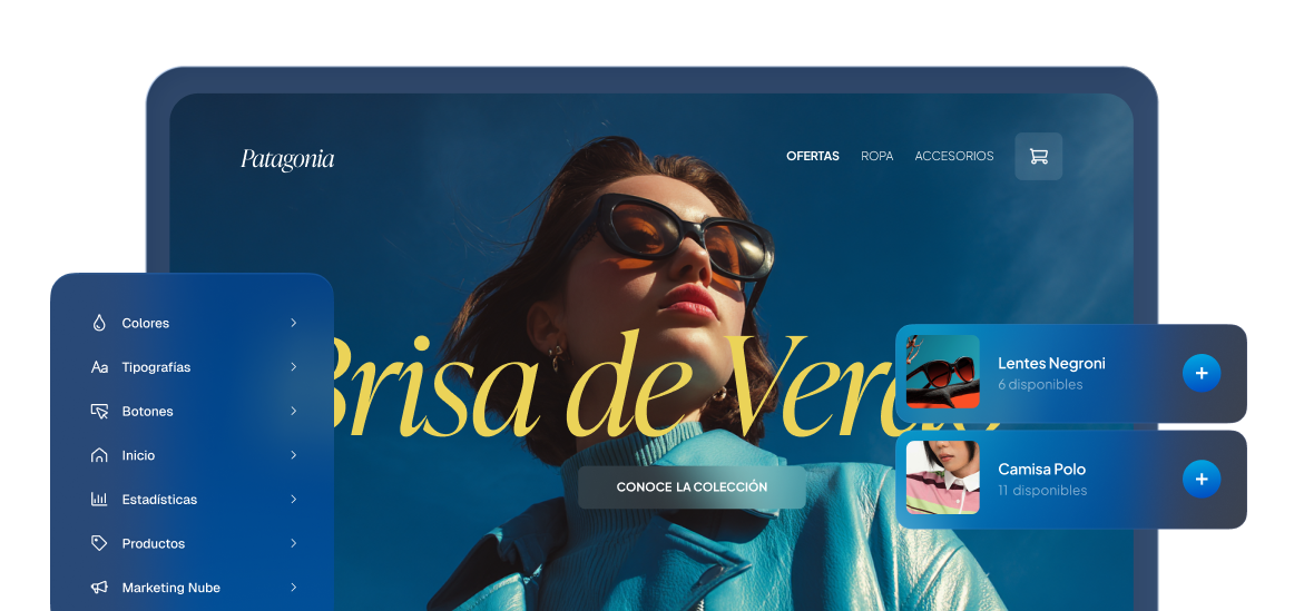 Mockup de tienda en línea con menú de diseño y productos destacados