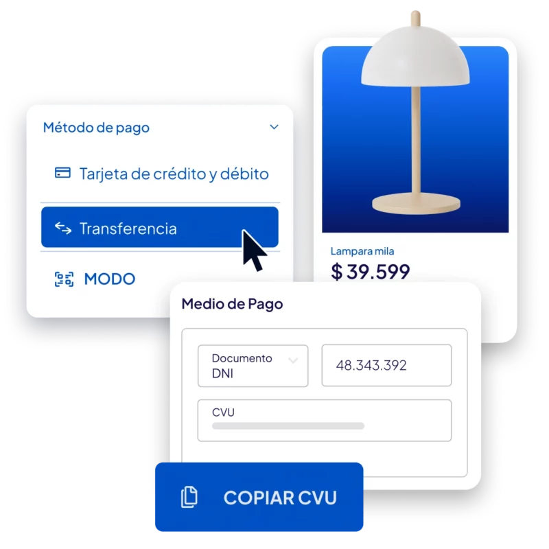 Pantalla de pago por transferencia con opción para copiar el CVU