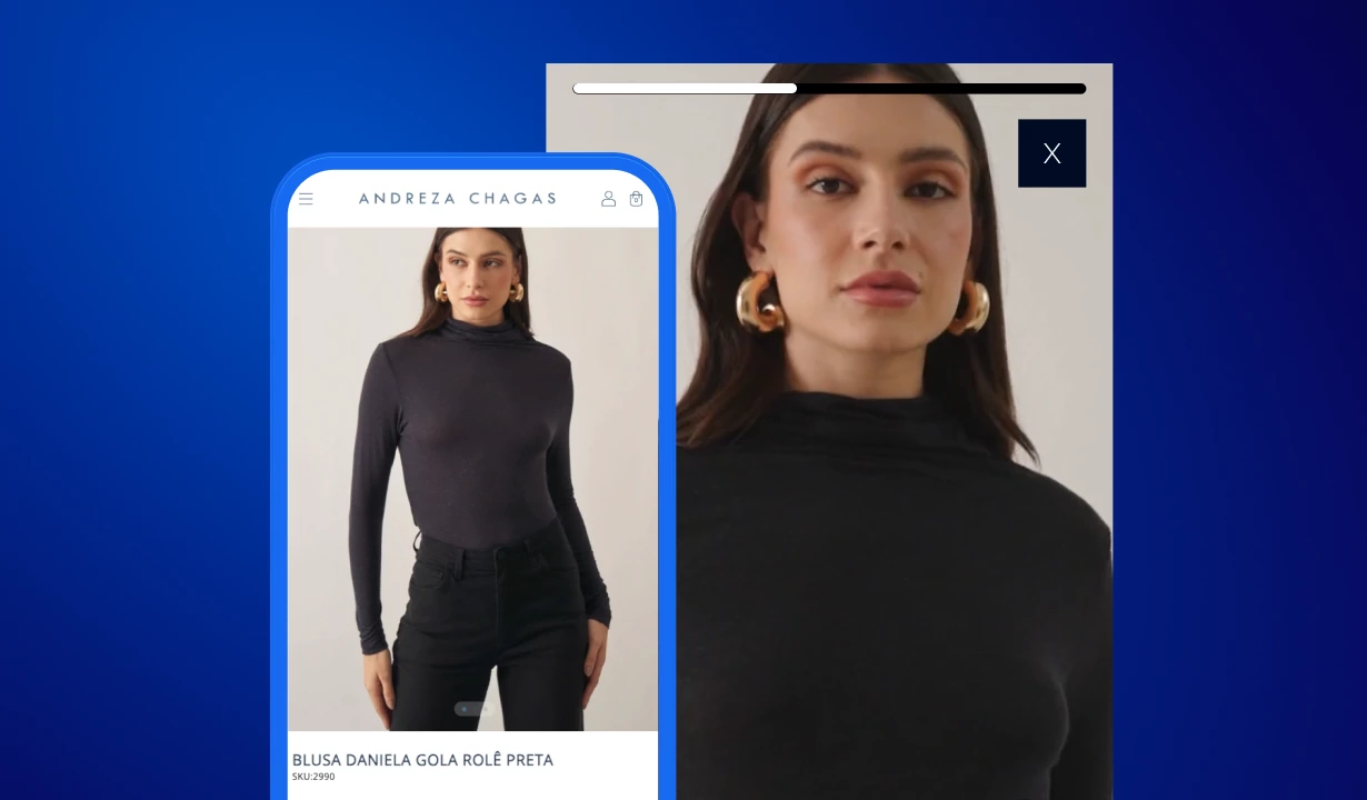 Mockup de produto em app com blusa Daniela gola rolê preta