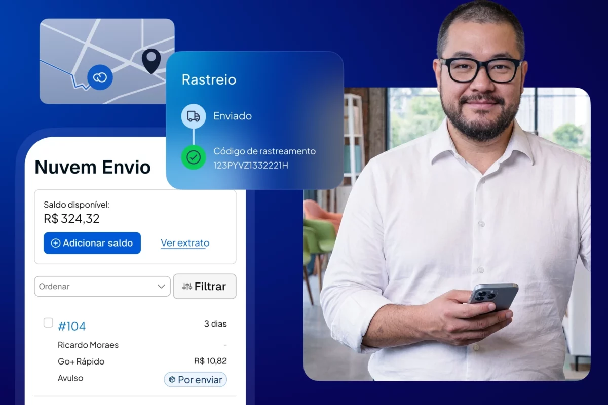 Imagem de homem com roupa branca e touca azul e segurando caixa