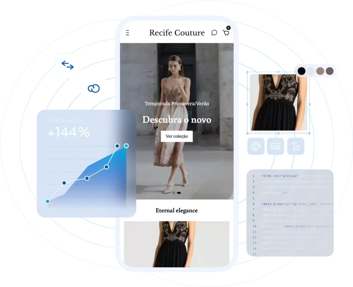 Imagem ilustrativa de elementos que representam migração de loja virtual para Nuvemshop
