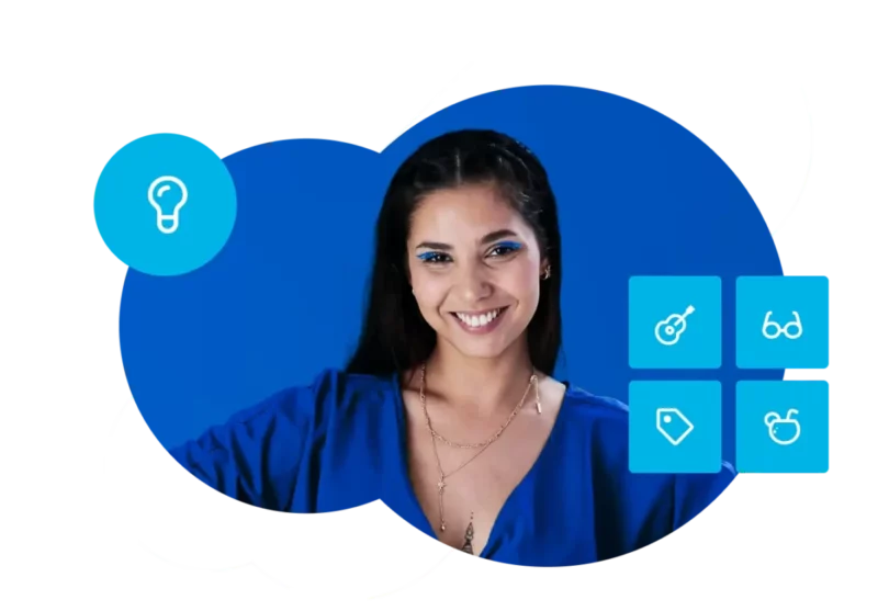 Imagem de mulher sorrindo para banner de ideias de negócios