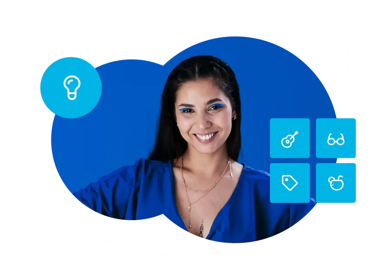 Imagem de mulher sorrindo para banner de ideias de negócios