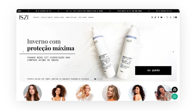 home da loja de cosméticos ISZI