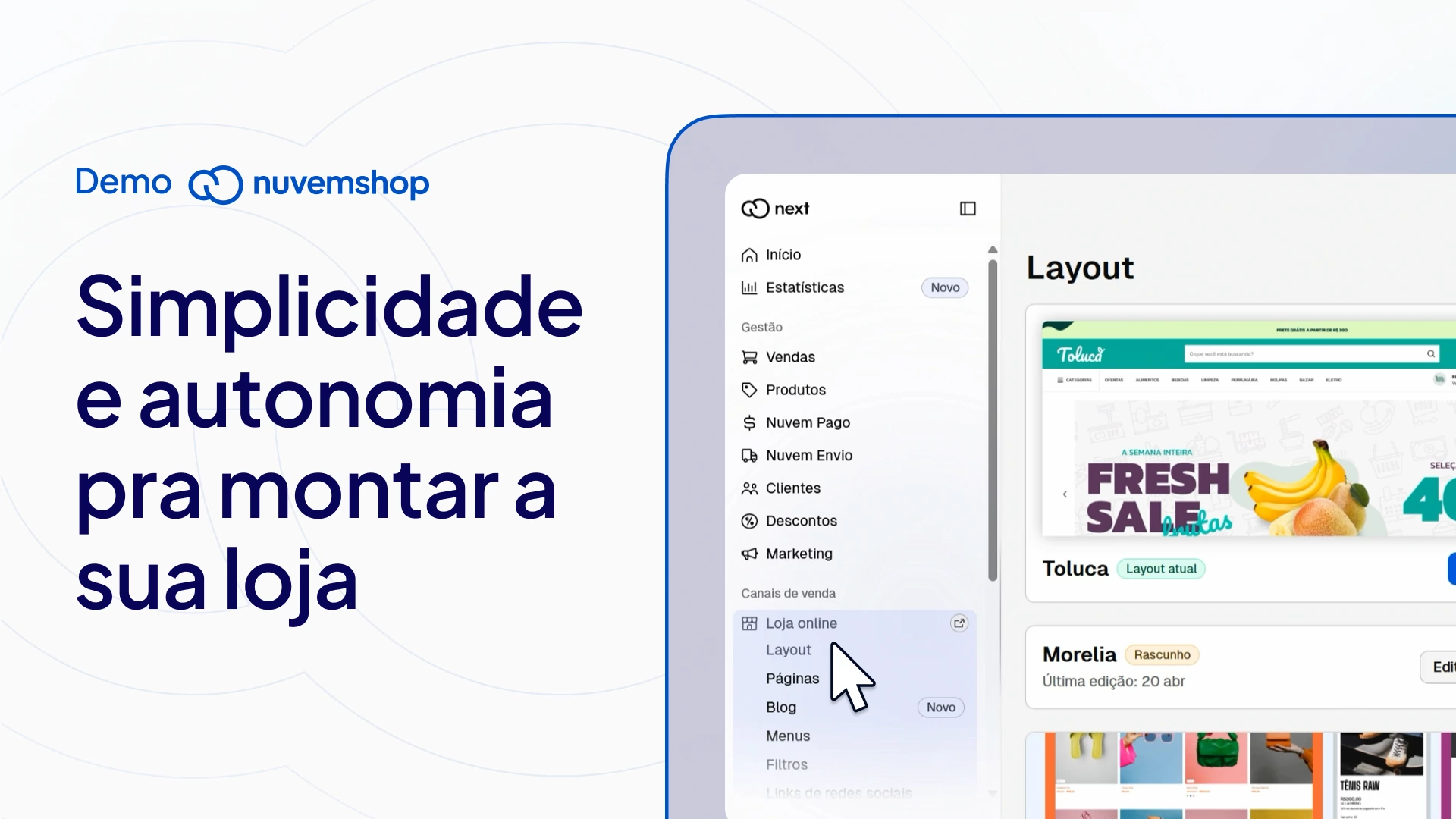 Capa de vídeo demonstrativo da Nuvemshop sobre como criar loja virtual do zero sem saber nada de tecnologia.