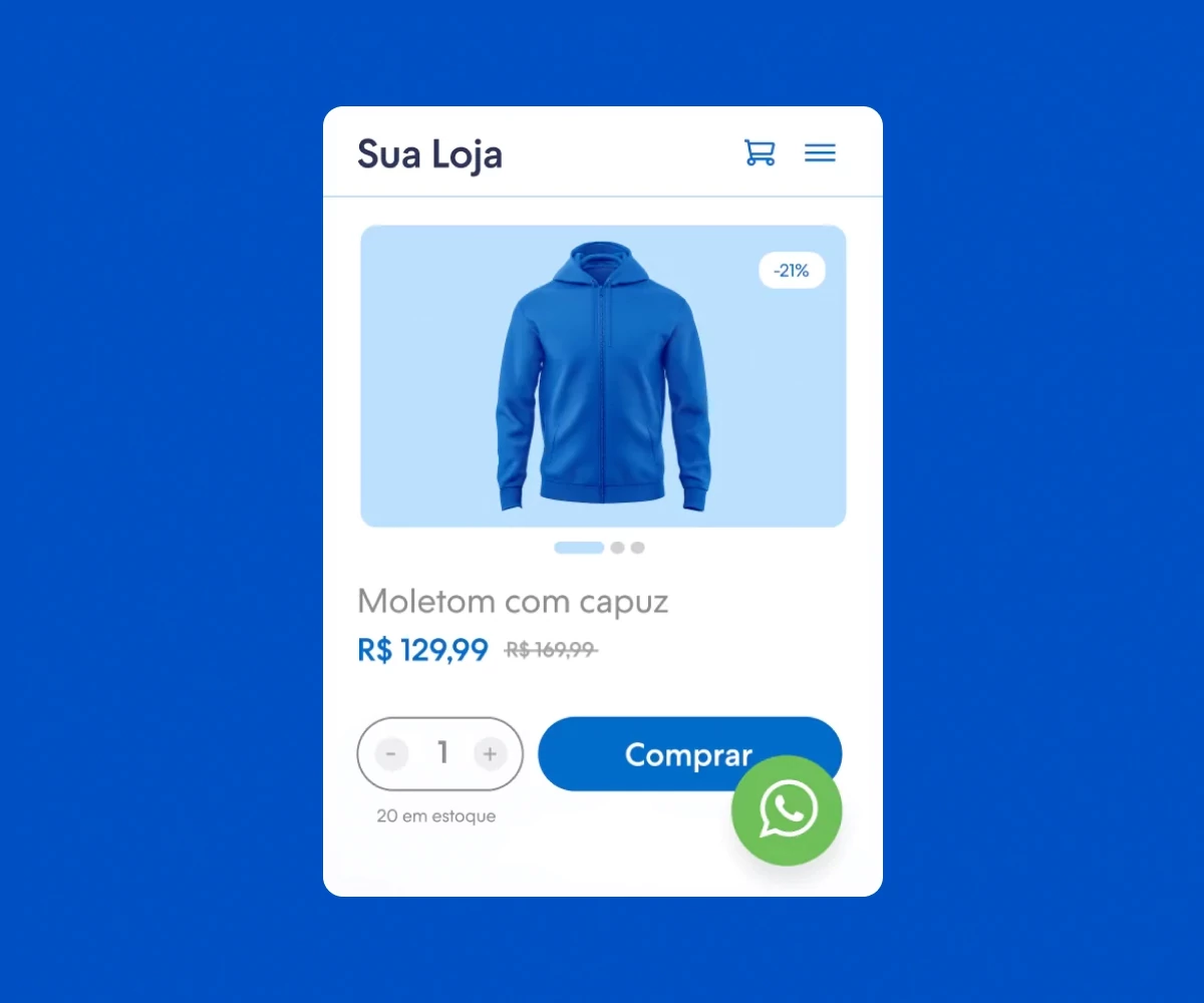 Página de produto de moletom com capuz, botão comprar.