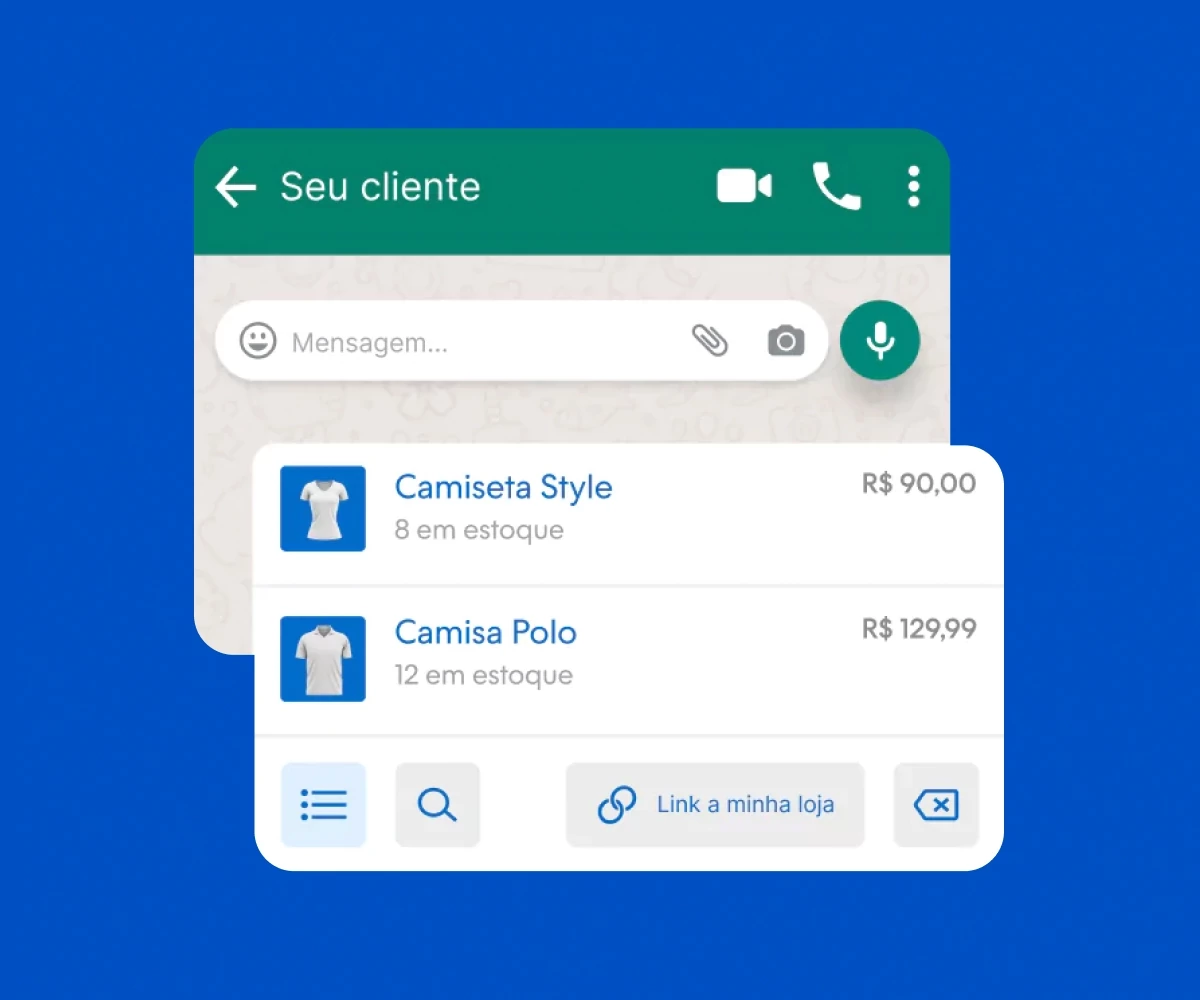 Tela de chat mostrando produtos e preços em real.