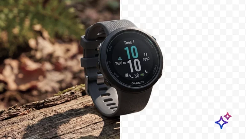 Relógio esportivo Garmin sobre fundo transparente.