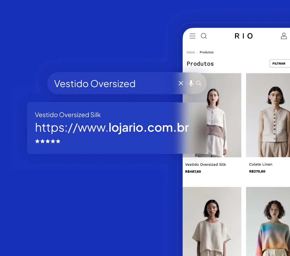 Página de produto em loja online com vestido oversized silk.
